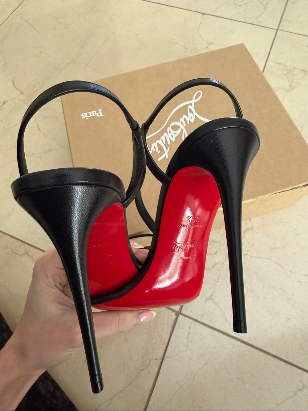 Christian Louboutin Women's Black Leather Slingback Sandal 100mm heel - Picture 4 of 15